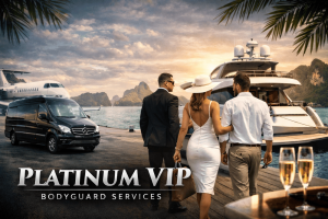 Platinum VIP Bodyguard Services in Phuket with VIP Protection, Luxury Van Transportation, VIP Airport Fast Track and Private Yacht and Beach Club Experiences